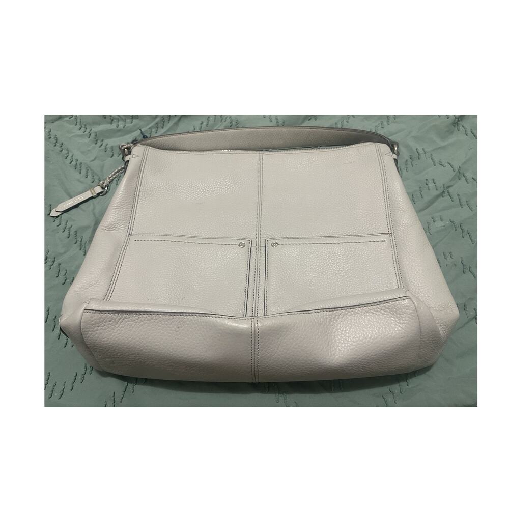 Cole Haan Light Gray Pebbled Shoulder Bag Zip Closure Zipper Accent